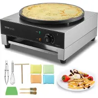 Vevor elektrisk crepemaskine, 16-tommer kommerciel crepemaskine, 3000W flad plade crepebageplade, nonstick rustfri stål pandekagemaskine, stationær cirkulær kornpandekageovn med temperaturkontrol