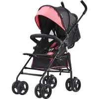 Vevor Letvægts klapvogn, Kompakt, Let Foldbar, Multipositions-Lænefunktion, Kaleche, Ryglæn, Stel i Kulstofstål, Stor Opbevaringskurv, Paraply-Babyklapvogn til Rejser og Mere, Sort/Pink