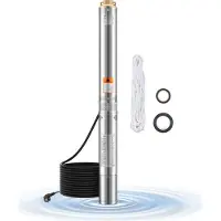 Vevor Dykpumpe til dyb brønd, 1100 W indgangseffekt, 230 V, 100 L/min flow, 75 m (246 ft) løftehøjde, med 20 m (65,62 ft) ledning, vandpumpe i rustfrit stål, til industriel vanding og hjemmebrug, IP68