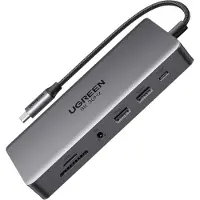 UGREEN CM681 USB-C hub, 4x USB, 2x HDMI, DisplayPort, RJ45, SD/TF, AUX, PD 100W (grå)