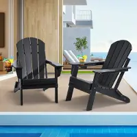 Vevor Adirondack-stol i plastik, sæt med 2 al slags vejr, bærbar, foldbar bålstol, udendørs Adirondack-terrassestol med kopholder, med afslappende armlæn, ergonomisk, til haven, baghaven - sort