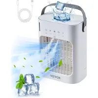 Vevor Bærbar Klimaanlæg, 4-i-1 Fordampningsluftkøler, 3-hastigheds Mini Klimaanlæg med 0-7H Smart Timer, 700ml Vandtank, 7-farvet Lys, Personlig Mini Skrivebordsventilator til Soveværelse Kontorrum
