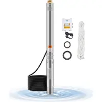 Vevor Dykpumpe til dyb brønd, 910 W indgangseffekt, 230 V, 100 L/min flow, 53 m (174 ft) løftehøjde, 20 m (65,62 ft) ledning med ekstern kontrolboks, vandpumpe i rustfrit stål, IP68, til industriel va
