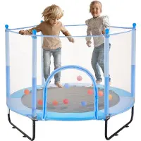 Vevor 60" børnetrampolin, 1,5 m indendørs udendørs trampolin, mini-trampolin til småbørn med sikkerhedsnet og basketballkurv, fødselsdagsgaver, julelegetøj til børn fra 3 år, blå