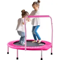 Vevor 36" børnetrampolin, 3 fod indendørs udendørs trampolin, foldbar minitrampolin med håndtag, reboundertrampolin til småbørn, fødselsdagsgave til børn fra 3 år, drenge og piger til sjov, lyserød