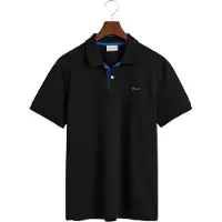 Gant Ganttil mænd. 2062026 Sort poloshirt med kontrastfarvet piqué (XL), Casual, Bomuld, Korte ærmer
