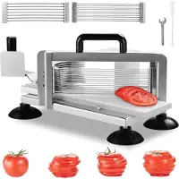 Vevor Kommerciel Tomatskæremaskine, 1/4"+3/8"+3/16" Tomatskæremaskine, Rustfrit Stål Kraftig Tomatskæremaskine, Manuel Tomatskæremaskine med Skridsikre Fodder, Skærer Tomater, Agurker, Bananer