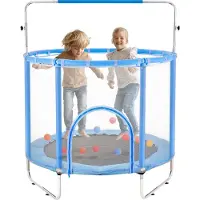 Vevor 55" børnetrampolin, 4,6 fod indendørs udendørs trampolin, mini-trampolin til småbørn med sikkerhedsnet og basketballkurv, fødselsdagsgaver, julelegetøj til børn fra 3 år, blå
