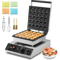 Vevor Mini hollandsk pandekagebager, 25 stk. 43 mm diameter Dorayaki-bagemaskine, 1700 W kommerciel elektrisk poffertjesgrill, non-stick rustfrit stål, temperatur- og tidskontrol, til hjemmekøkken og