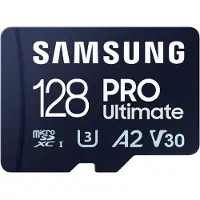 Samsung PRO Ultimate MB-MY128SA - Flashhukommelseskort (SD adapter inkluderet) - 128 GB - A2 / Video Class V30 / UHS-I U3 - microSDXC UHS-I - blå