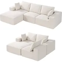 Vevor Modulær sektionssofa, L-formet modulsofa med chaiselong, Cloud sektionssofa med høj rebound-svamp og densitet, polstret corduroy-sofa med hynde til stue, lejlighed, beige