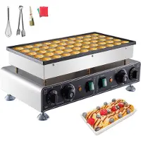 Vevor 50 stk. mini hollandsk pandekagebager, non-stick rustfri stål dorayaki bager, 1800W kommerciel elektrisk poffertjes grillpande, dobbelt temperatur- og tidskontrol, til køkkenrestaurant morgenmad