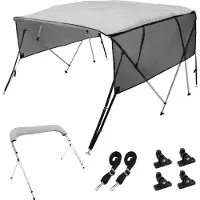 Vevor bådoverdækning med 4 buer og bimini-top, aftagelige netsidevægge, 600D polyesterkaleche med 2,5 cm aluminiumsramme, inklusive opbevaringsstativ, 2 støttestænger, 2 stropper, 20 cm L x 142 cm H x
