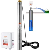 Vevor Dykpumpe til dyb brønd, 2200W 230V, 9,8 m³/t flow 144 m løftehøjde, med 19,4 m ledning og ekstern kontrolboks, vandpumper i rustfrit stål til industriel vanding og hjemmebrug, IP68 vandtæt