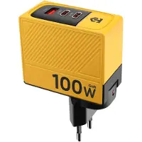 Tactical Nett Warrior GaN 100W vægoplader - 2x PD3.0 USB-C, QC3.0 USB-A - Gul