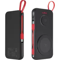 MaXlife Powerbank 10000 mAh med trådløs opladning og indbygget USB-C-kabel