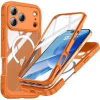 INF Telefoncover kompatibel med iPhone 17 Pro Max — Magnetisk trådløs, indbygget PET-skærmbeskytter, støvprop, orange