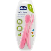 Chicco Duplo Soft Pink Silicone Spoon 6m+ 2 Units