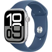 Apple Watch Series 10 (GPS + Cellular) - 46 mm - sølvaluminium - smart ur med sportsbånd - fluoroelastomer - denim - båndstørrelse: M/L - 64 GB - LTE, Wi-Fi 4, UWB, Bluetooth - 4G - 35.3 g
