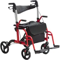Vevor 2 i 1 rollator og transportstol til seniorer, foldbar rullebord, kørestolskombination og fodstøtter, letvægts mobilitetsgåbord i aluminium med justerbart håndtag, terrængående hjul, 136 kg