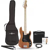 Gear4Music LA II Basguitar + 15W Forstærkerpakke Naturlig