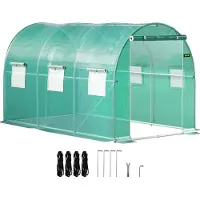 Vevor Drivhus til walk-in tunnel, 3,6 x 2 x 2 m/ 12 x 7 x 7 ft transportabelt plantedrivhus med galvaniserede stålbøjler, 1 topbjælke, 2 diagonale stænger, 2 lynlåsdøre og 6 rullevinduer, grøn