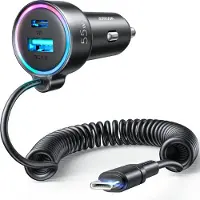 JOYROOM Car charger JR-CL07 3-in-1 1x USB + 1x PD 55W + Type-C cable (black)