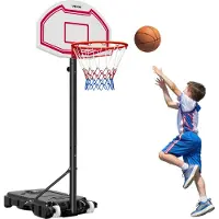 Vevor Bærbar Basketballstander, 1,6 til 2,1 m Højdejusterbar Basketballkurv &amp; Mål, Justerbar Børne Basketballkurv med Nylonnet &amp; Rullehjul, Bærbart Bagpladesæt til Terrasser, Poolside