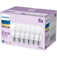 Philips LED pære 13W/827 (100W) mat 6-pak E27