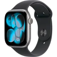 Apple Watch Series 11 (GPS) - 46 mm - rumgråt aluminium - smart ur med sportsbånd - fluoroelastomer - sort - båndstørrelse: M/L - 64 GB - Wi-Fi 4, UWB, Bluetooth - 37.8 g