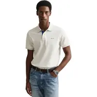 Gant Ganttil mænd. 2062026 Offwhite poloshirt i kontrastfarvet piqué (M), Hvid, Casual, Bomuld, Klassisk, Korte ærmer
