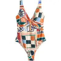 Next Badedragt creme / navy / smaragd / orange