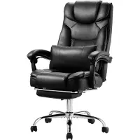 Vevor Executive Chair, Kontorstol med høj ryg, fodstøtte og lændepude, Ergonomisk kontorstol 135° tilbagelænet og justerbar højde, Drejelig rullestol i PU-læder til arbejde, studier, spil, sort