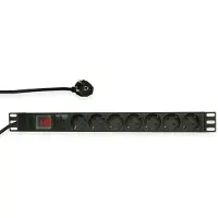 Logilink 19" strømskinne med 7 stikkontakter, PDU 1U, 2m, Professional 3600W med afbryder og overspændingsbeskyttelse til rackskab