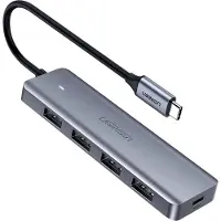 UGREEN USB Type-C-hub – 4x USB 3.2 Gen 1 med USB-C-strømport, grå (CM219 70336)