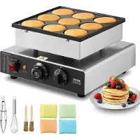 Vevor hollandsk pandekagebager, 9 stk. 76 mm diameter Dorayaki-bagemaskine, 850 W kommerciel elektrisk poffertjesgrill, non-stick rustfrit stål, temperatur- og tidskontrol, til hjemmekøkken, restauran