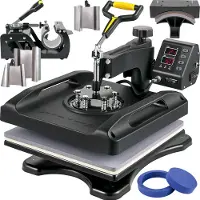Vevor Heat Press Machine 15 x 15 Tommer 8 I 1 Heat Press 1000W Sublimationsmaskine 360° Rotation Swing Away Heat Press 8 I 1 Shirt Print Machine Dual-Tube Opvarmning til DIY T-Shirts Kasketkrus (sort)