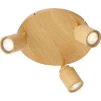 QAZQA Japandi loftslampe lyst træ med justerbare spots 3-lys IP44 - Ducha