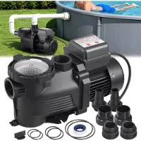 Vevor Poolpumpe, 400W, 11.100 l/t maks. flow, enkelt hastighed, swimmingpoolpumpe, AC 220-240V, 3450 o/min, 10 m maks. løftehøjde, med 24-timers timer og filterkurv, til overjordiske og nedgravede poo