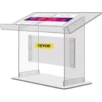 Vevor Bordplade Akrylpodium 19,5" Højt Plexiglaspodium 27"x13,7" Bord Akryl Prædikestole til Kirker Skrånende Overflade med Kant til Bogholder Klar Talerpult til Forelæsninger, Taler og Præsentationer