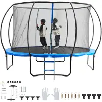 Vevor 12FT Trampolin, 400 lbs Trampolin med indhegningsnet, stige og buet stang, Kraftig trampolin med hoppemåtte og fjederbetræk, Udendørs rekreative trampoliner til børn og voksne