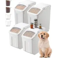 Vevor Risopbevaringsbeholder, 3,5 Gallon/15Lx2 + 4,5 Gallon/20Lx2 Stor Hundefoderbeholder, Køkkeningredienser Korn Morgenmadsbeholder, Kæledyrsfoderbeholdere med hjul, 4 målebægre, Lufttæt låg, 4-pak