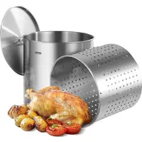 Vevor Rustfrit Stål Gryde, 100 Quart Store Gryder, Køkkengrej Saucegryde med Kurv, Låg og Håndtag, Kraftig Kommerciel Gryde, Slibebehandling, Til Store Grupper, Events, Sølv