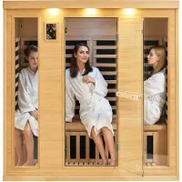 Vevor Fjerninfrarød træsauna, sauna til hjemmet til 3 til 4 personer, lav-EMF fjerninfrarød Hemlock-træsauna med hærdet glasdør og Bluetooth-højttalere og kromoterapilys, 2580W indendørs