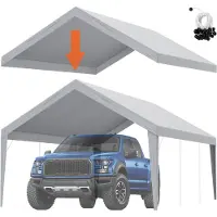 Vevor Carport Udskiftningspresenning til Carport, 13 x 20 fod, Garage Toptelt Presenning, Kraftig, Vandtæt &amp; UV-beskyttet, Nem Montering med Kugleelastik, Grå (Kun Topdæksel, Ramme Ikke Medfølger)