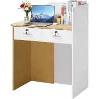 Vevor Receptionsdisk, 80 cm rektangulært frontbord, moderne kontorreceptionsdisk med LED-lys, 2 skuffer og stikkontakter, butiksdisk til kassen, lobby, skønhedssalon, kontor