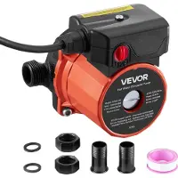 Vevor varmtvandsrecirkulationspumpe, 38 LPM, øjeblikkelig cirkulationspumpe, 3-hastighedsstyring, 100W, AC 220-240V, G3/4 tomme til G1/2 tomme adapter, støbejernshoved, til vandvarmersystem