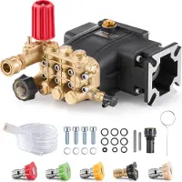 Vevor Højtryksrenserpumpe, 19 mm (3/4") aksel, vandret triplex-stempel, 227 bar (3300 PSI), 9,5 l/min (2,5 GPM), Udskiftnings-højtryksrenserpumpesæt med 5 dyser, Kompatibel med Simpson MorFlex 40224,