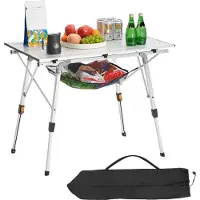 Vevor Foldbart Campingbord, Bærbare Sideborde i Sammenklappeligt Stativ, Letvægts Strandbord i Aluminium med Justerbar Højde, Topnetlag og Bæretaske, Til Udendørs Grill, Tailgating, Picnic, Rejser, Sø