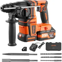 Vevor borehammer, 20 mm SDS-Plus batteridrevet, 20V batteridrevet borehammer, børsteløs, inklusive batteri, oplader, 3 bor, fladmejsel, spidsmejsel, bæretaske, til beton